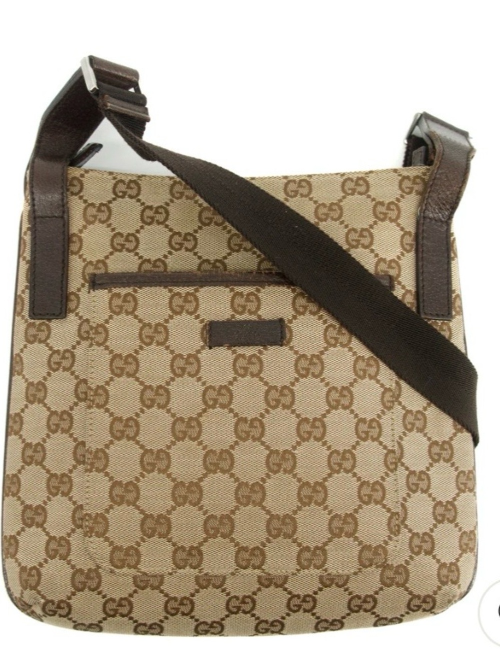 Gucci Brown and Beige Monogram Canvas Leather Trim bag